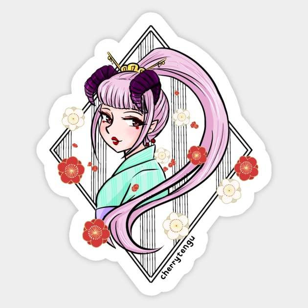 Pink Oni Girl Sticker by CherryTengu